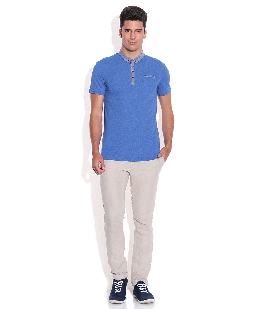 blue polo neck t shirt