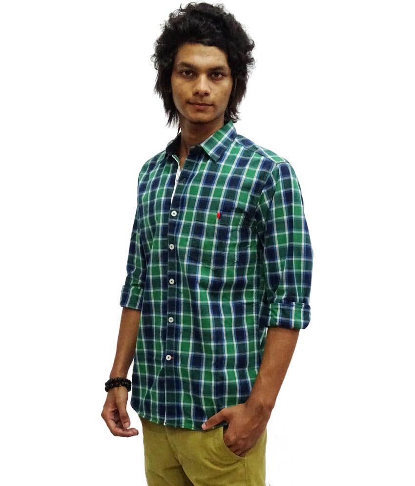 Zara Louis Men Full Sleeve Blue With Green Checked Casual Shirt - Buy ...