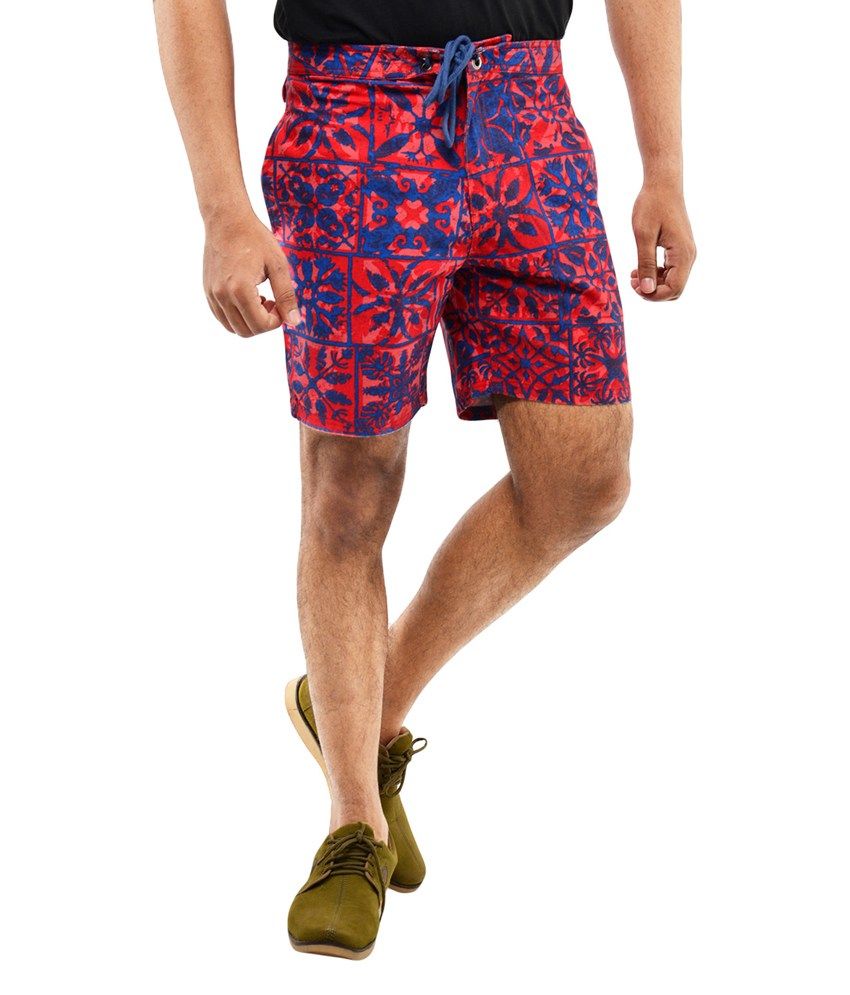 Blue Wave - Red and Blue Printed Casual Shorts for Men - Buy Blue Wave ...