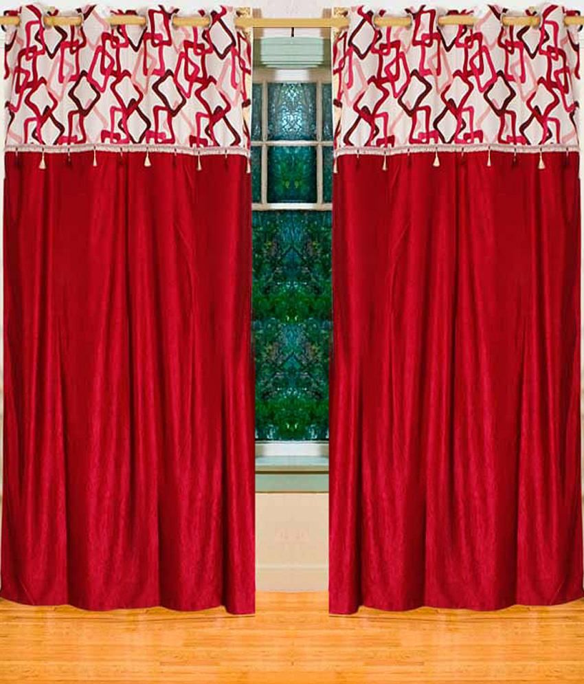     			Home Candy Set of 2 Long Door Eyelet Curtains Contemporary Red