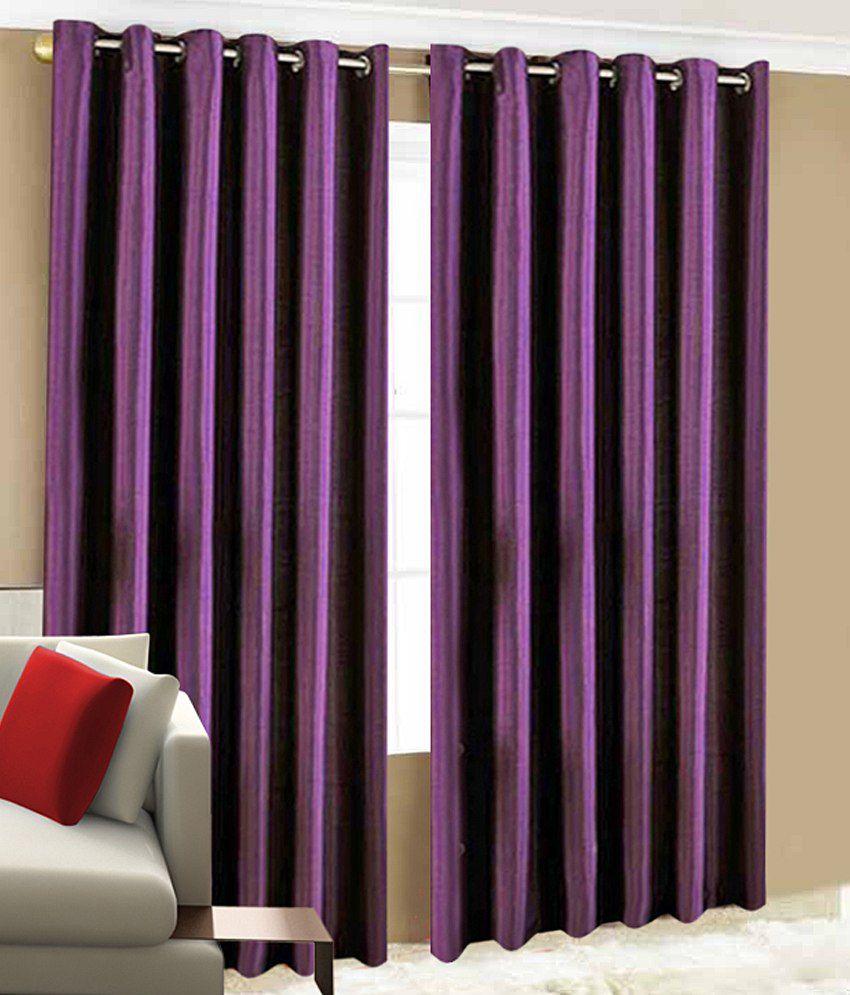     			Home Candy Set of 2 Long Door Eyelet Curtains Solid Purple