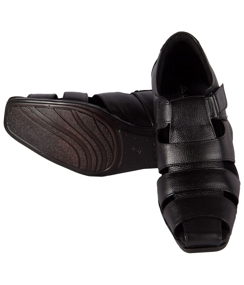 black leather velcro sandals
