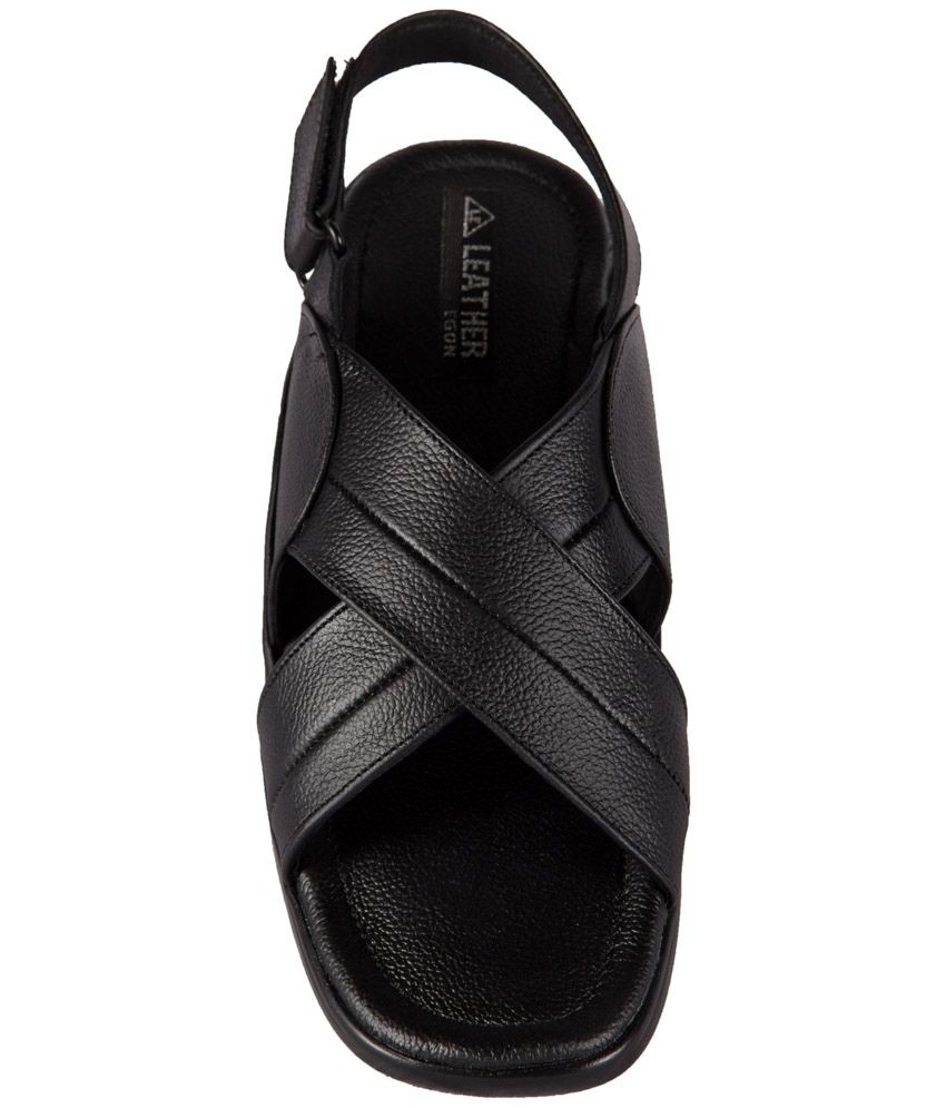 black leather velcro sandals