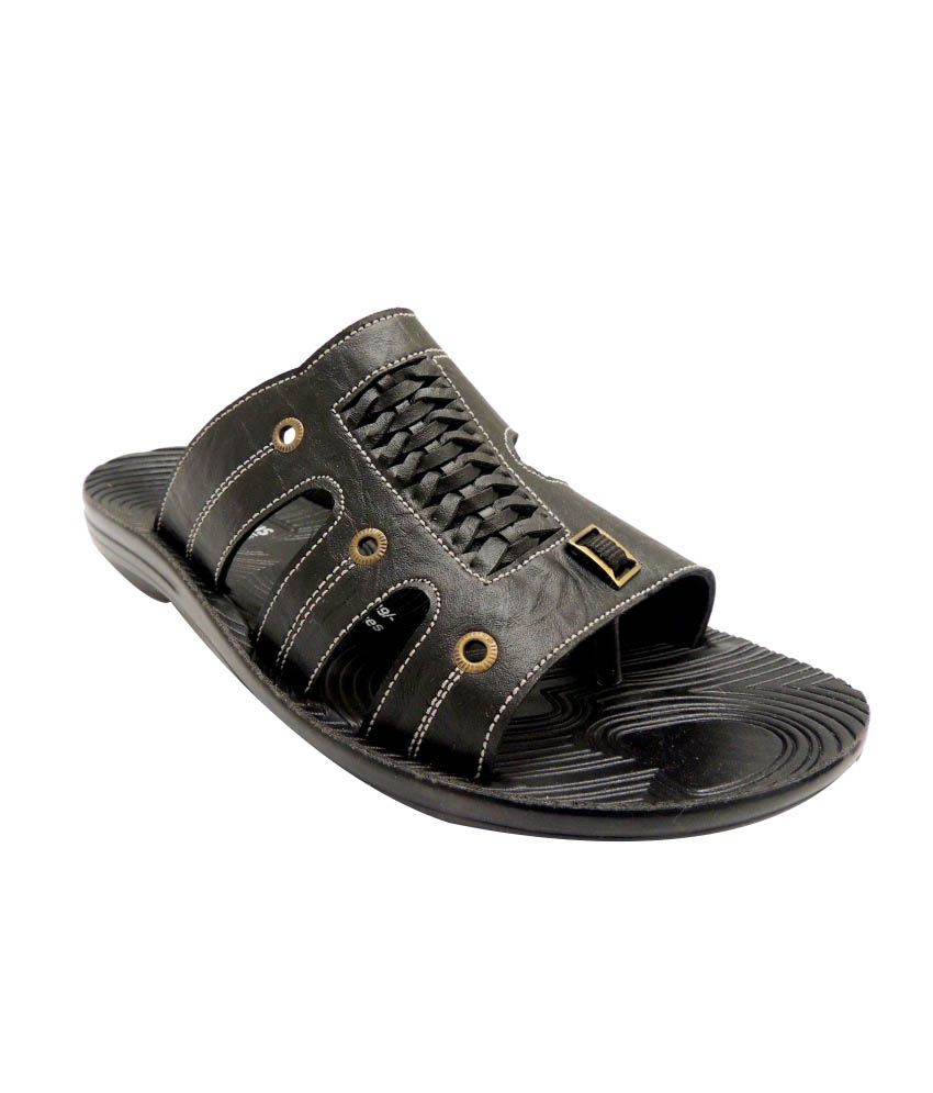 Pu Plus Black Synthetic Slippers Price 