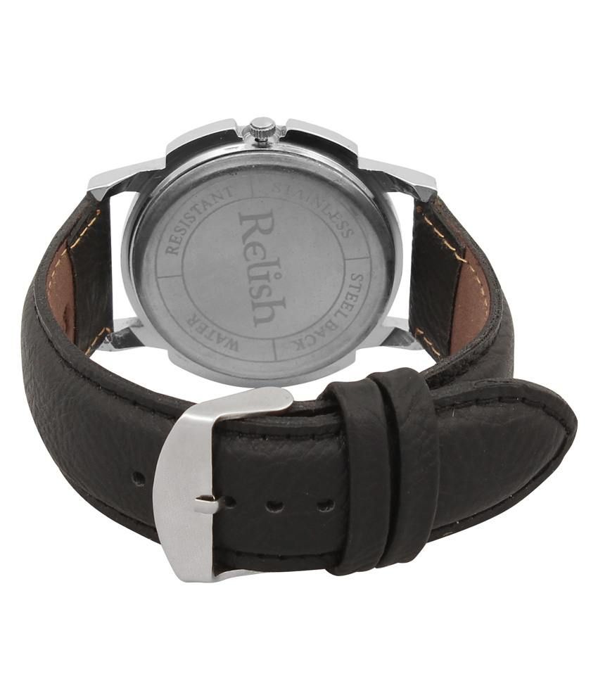 Relish Black and White Analog Leather Round Casual Wear Watch for Men ...