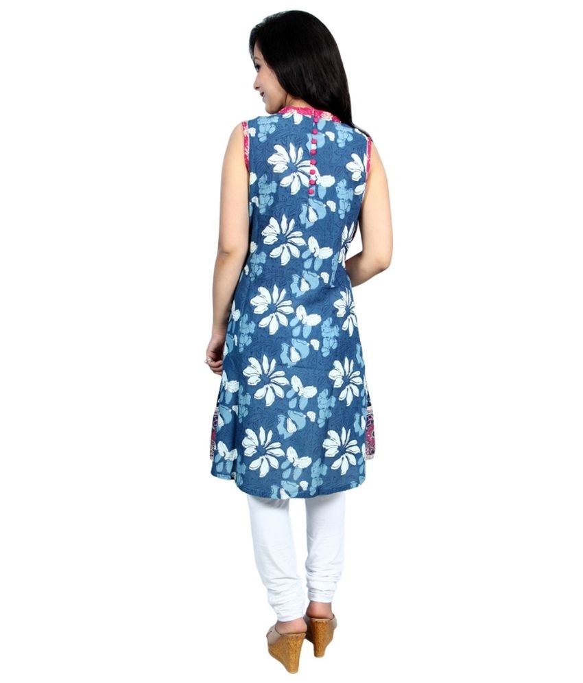 Satrangi bazar Blue Printed Cotton Round Neck Kurti Buy Satrangi