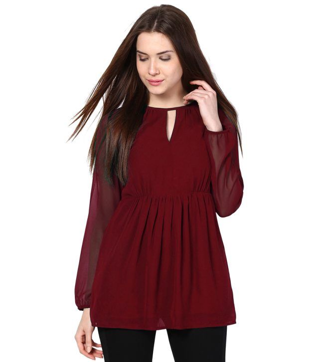 Besiva Maroon Polyester Solid Regular Top