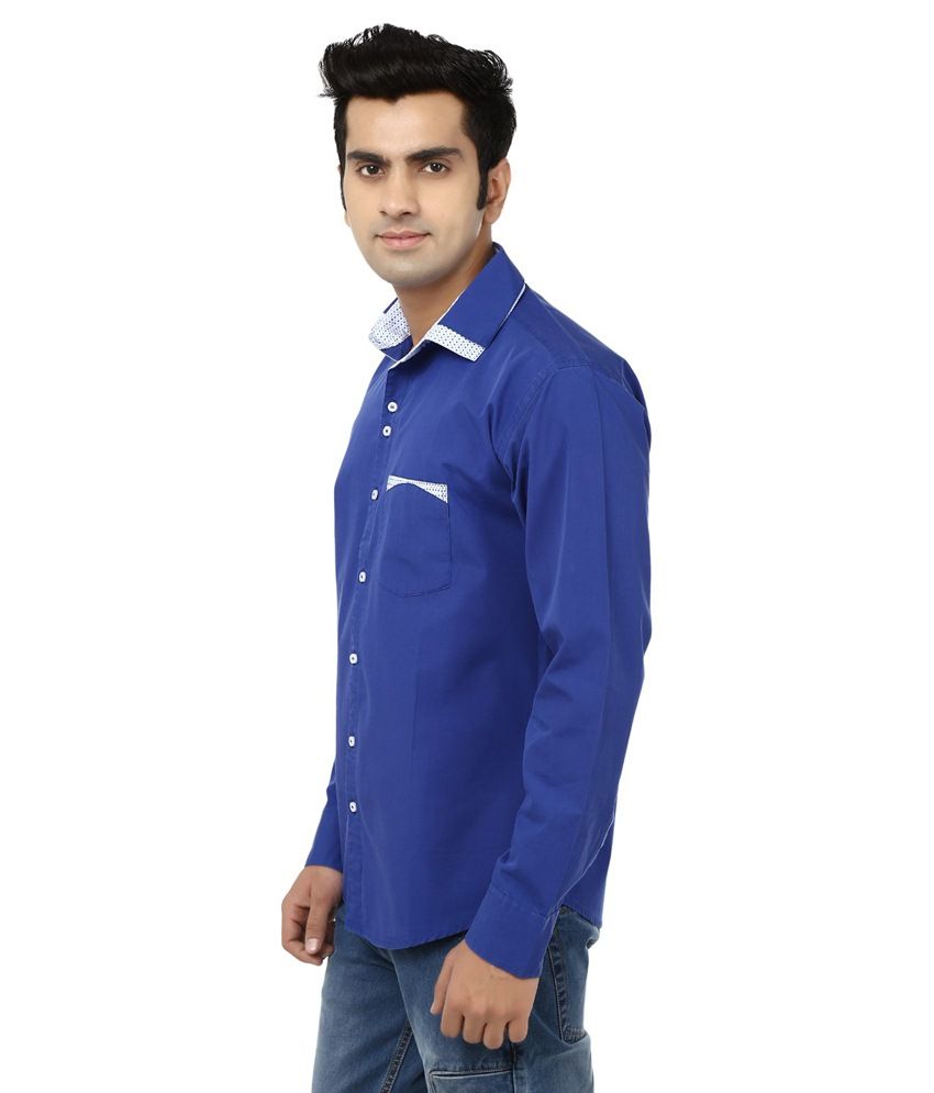 royal blue shirt with black writing