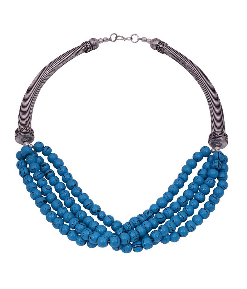 Jewelina Gems Style Diva Blue German Silver Festive Wear Necklace - Buy ...