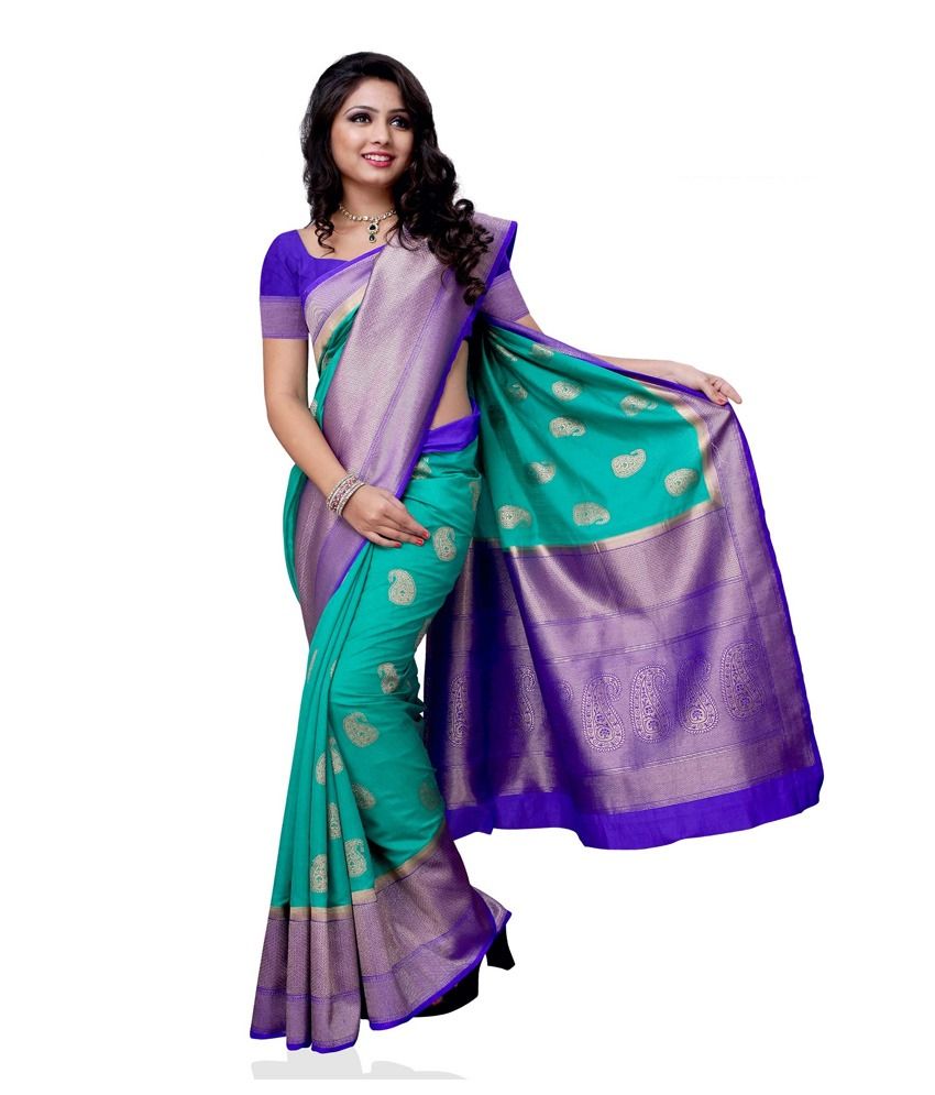 Kanchipuram Silk Cotton Saree : Turquoise x Royal purple