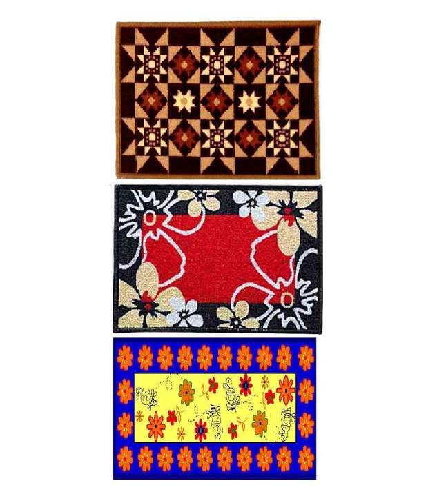 FabLooms Brown Floral Doormat Combo Set Of 3 Buy FabLooms Brown