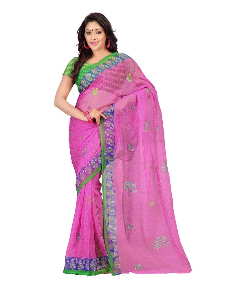 Anweshas Pink Georgette Printed Saree With Blouse Piece Buy Anweshas