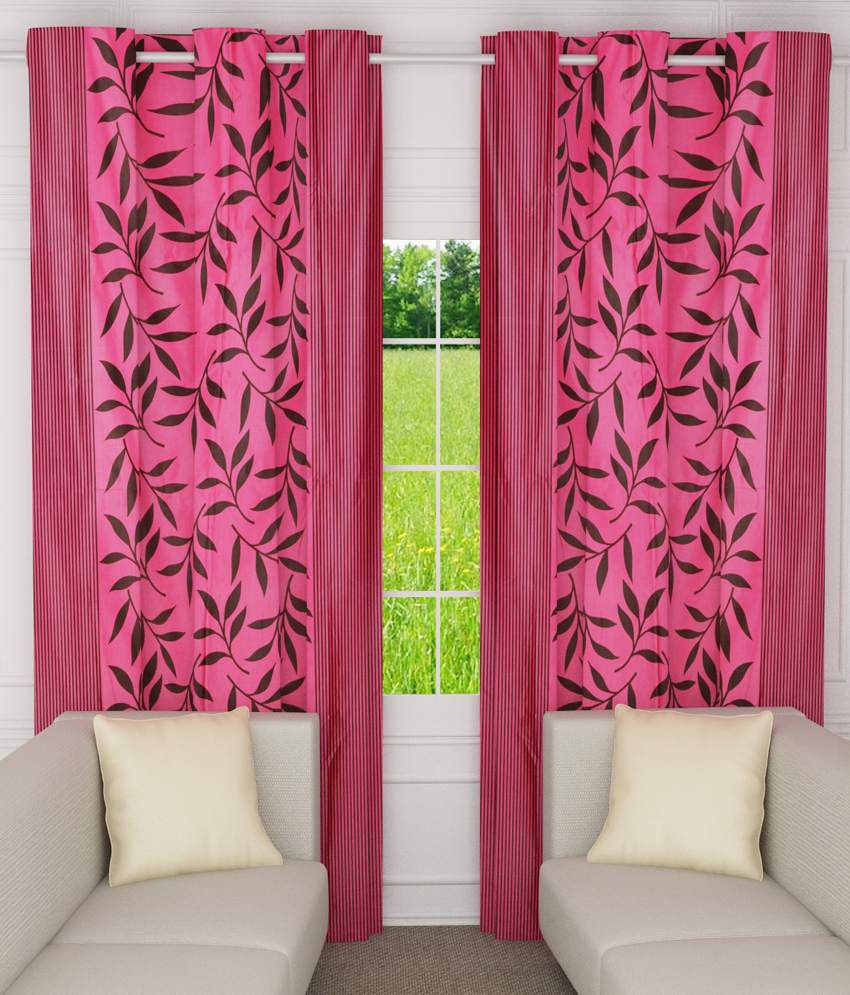     			Home Candy Set of 2 Long Door Eyelet Curtains Floral Pink