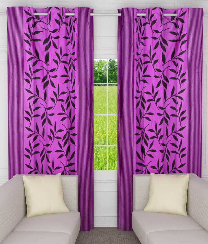     			Home Candy Set of 2 Door Eyelet Curtains Floral Purple