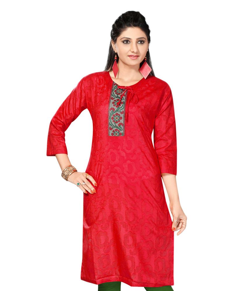 Tanzeb Kurtis Red Cotton Round Neck Kurti - Buy Tanzeb Kurtis Red ...