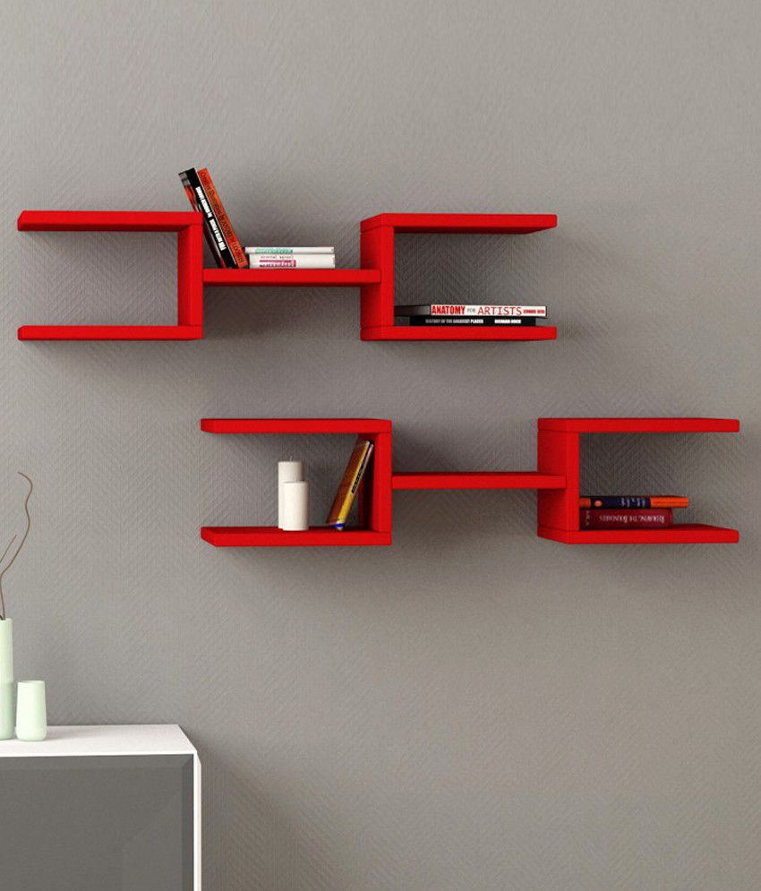 red shelf decor