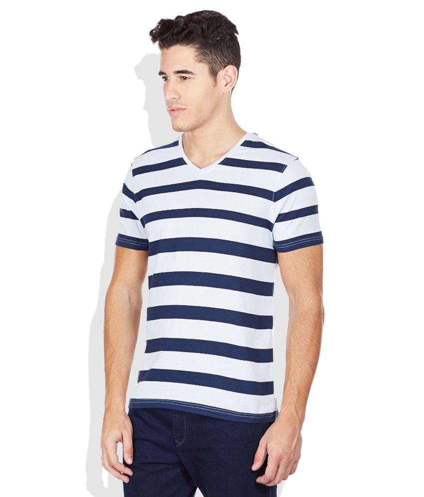 Bossini Blue Striped V-Neck T-Shirt - Buy Bossini Blue Striped V-Neck T ...