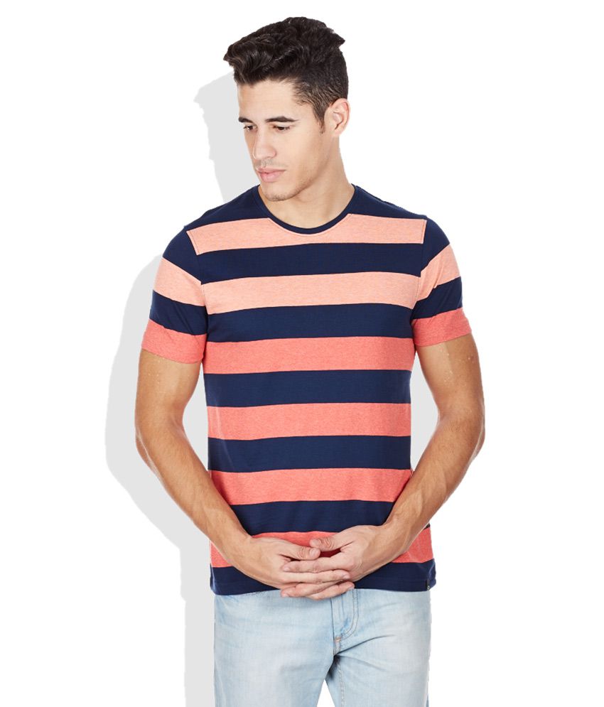 Bossini Peach Striped Round Neck T-Shirt - Buy Bossini Peach Striped ...