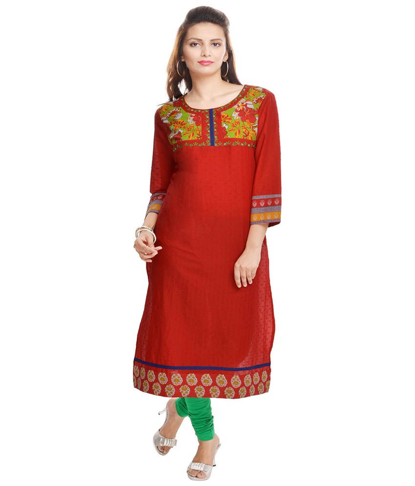 Sangas Red Cotton Printed 3|4th Sleeve Kurti Price in India - Buy ...