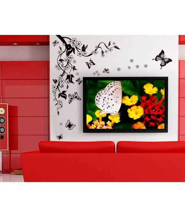 stickerskart wall stickers tv background black vine & butterflies