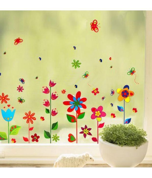 stickerskart wall stickers border design colorful fun flowers 9009