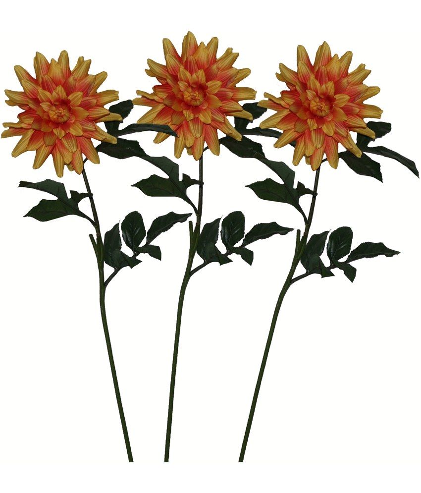 POLLINATION ORANGE SINGLE DAHLIA ARTIFICIAL FLOWERS SET OF 3 Buy