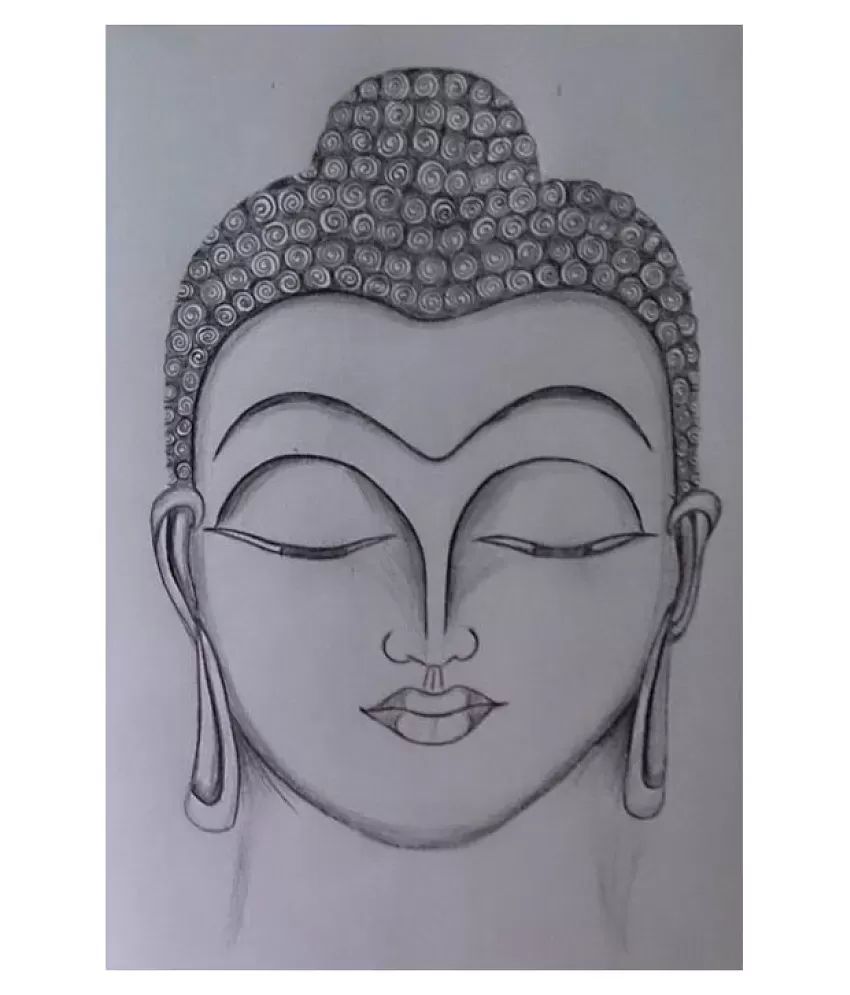 ArtsIndia Divine Serenity A Colored Pencil Sketch of Lord Buddha with Om on  Grey Background (Material: Matte, Size: 30