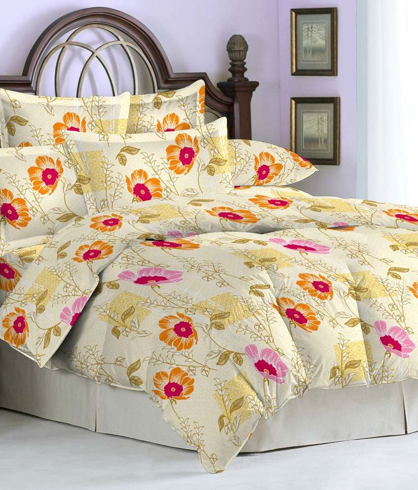 Bombay Dyeing Florentine Yellow Floral Cotton Double Bed Sheet with 2 Pillow Covers Buy Bombay