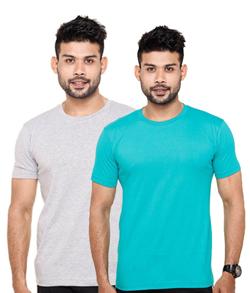     			Fleximaa Gray & Turquoise Round Neck T-Shirts (Pack of 2)