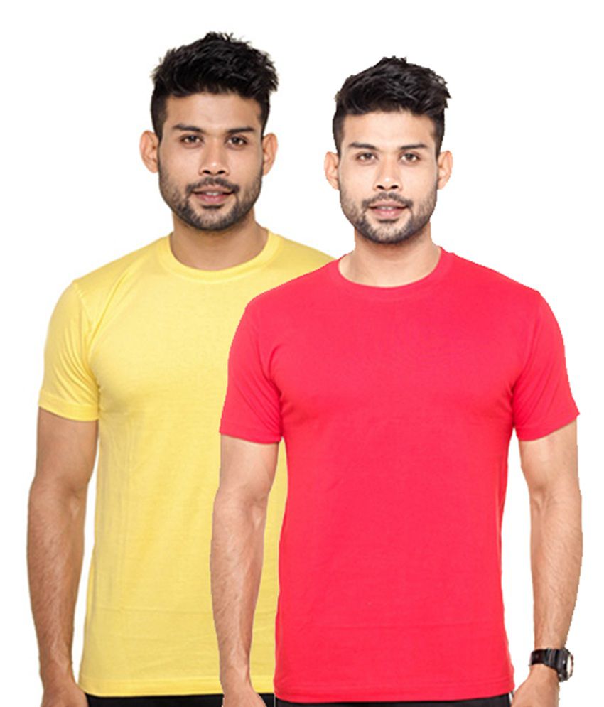    			Fleximaa Red & Lemon Yellow Round Neck T-Shirts (Pack of 2)