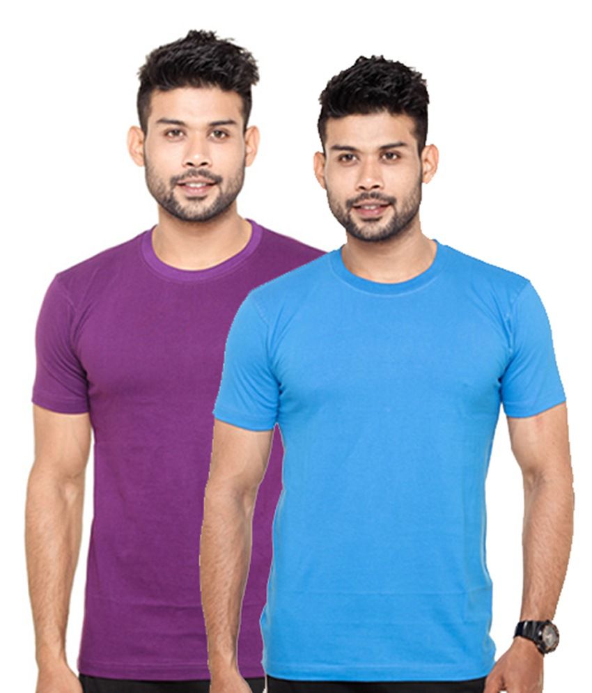     			Fleximaa Royal Blue & Purple Round Neck T-Shirts (Pack of 2)