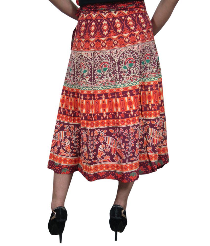 Buy India Trendzs Orange Cotton Printed Long Skirt Online at Best ...