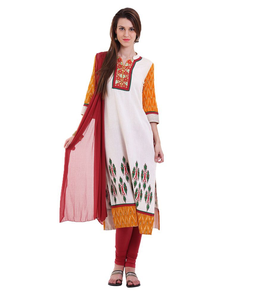 Span HANDLOOM Cotton Blend Dori Embroidery Anarkali Salwar Suit Pack Of ...