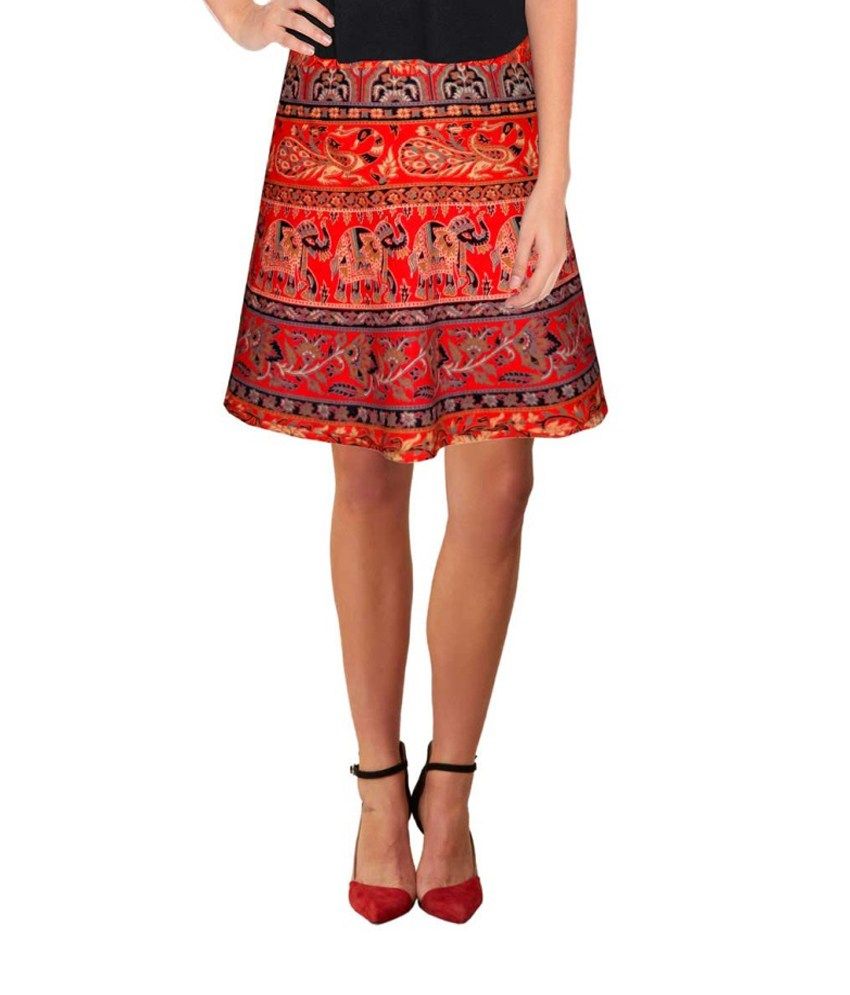 Buy Ethnic Style Cotton Knee Length Wrap Around Skirt Online at Best