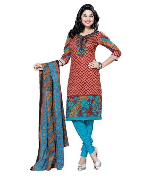 Isha Collection Multicoloured Cotton Printed Dress Material - Buy Isha ...