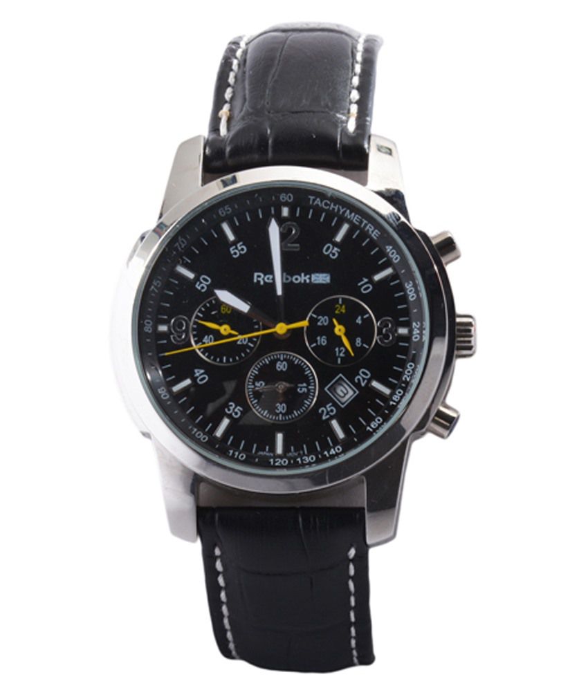 reebok black leather watch