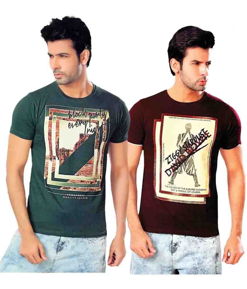 VSquared2 Green Cotton Printed T-Shirt 