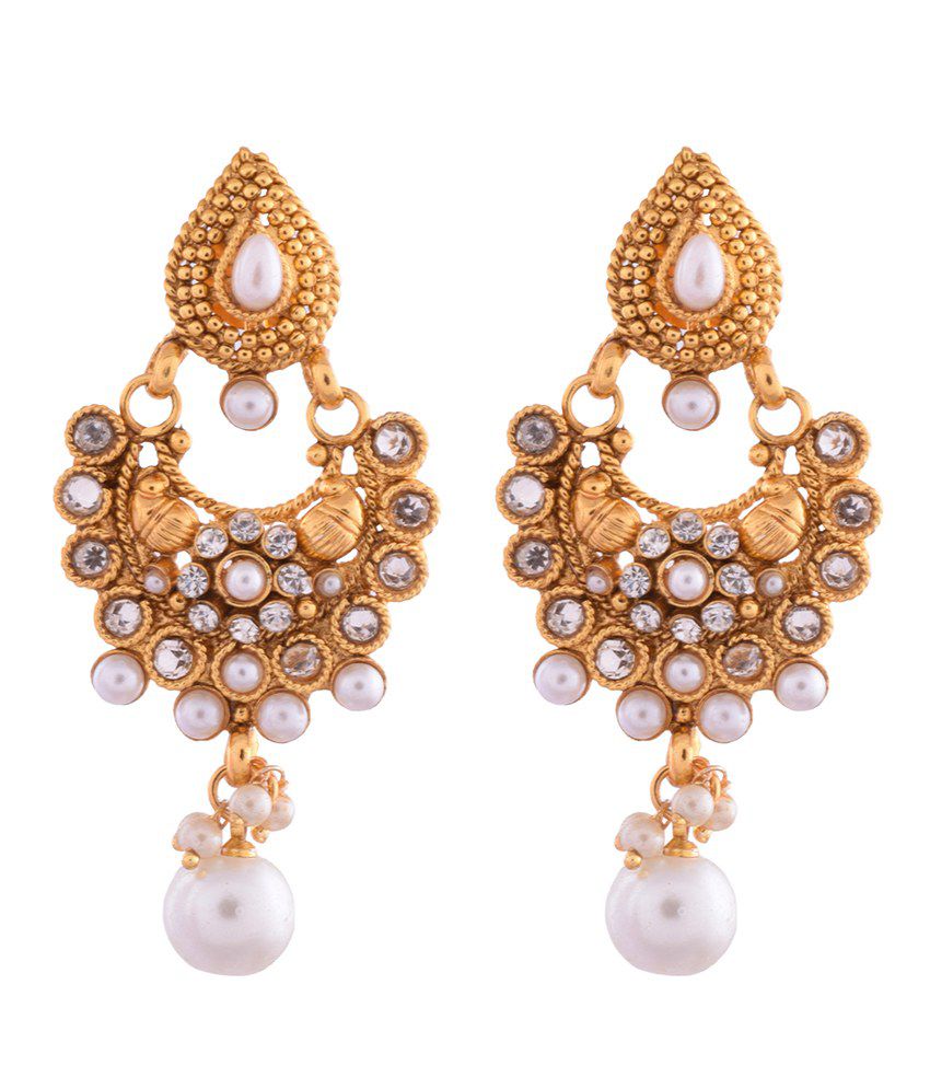 1 gram gold plated small chandbali with pearls and white stones - Buy 1 ...