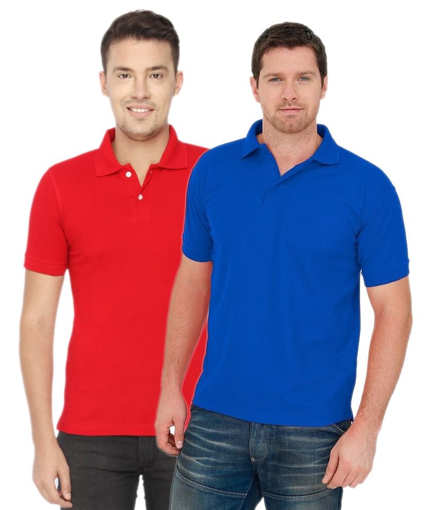     			Concepts Cotton Blend Polo T-shirts Red & Blue (Pack Of 2)