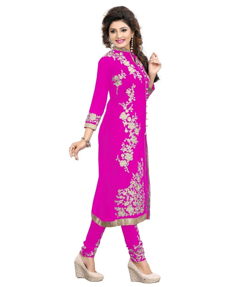 Shree Fashion Faux Georgette Pink Embroidered Semi Stitched Suit Semi