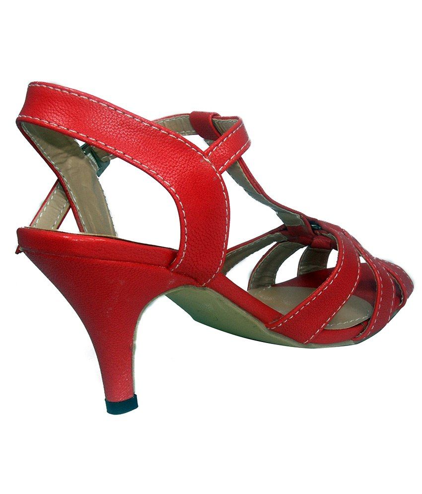 ladies red heeled sandals