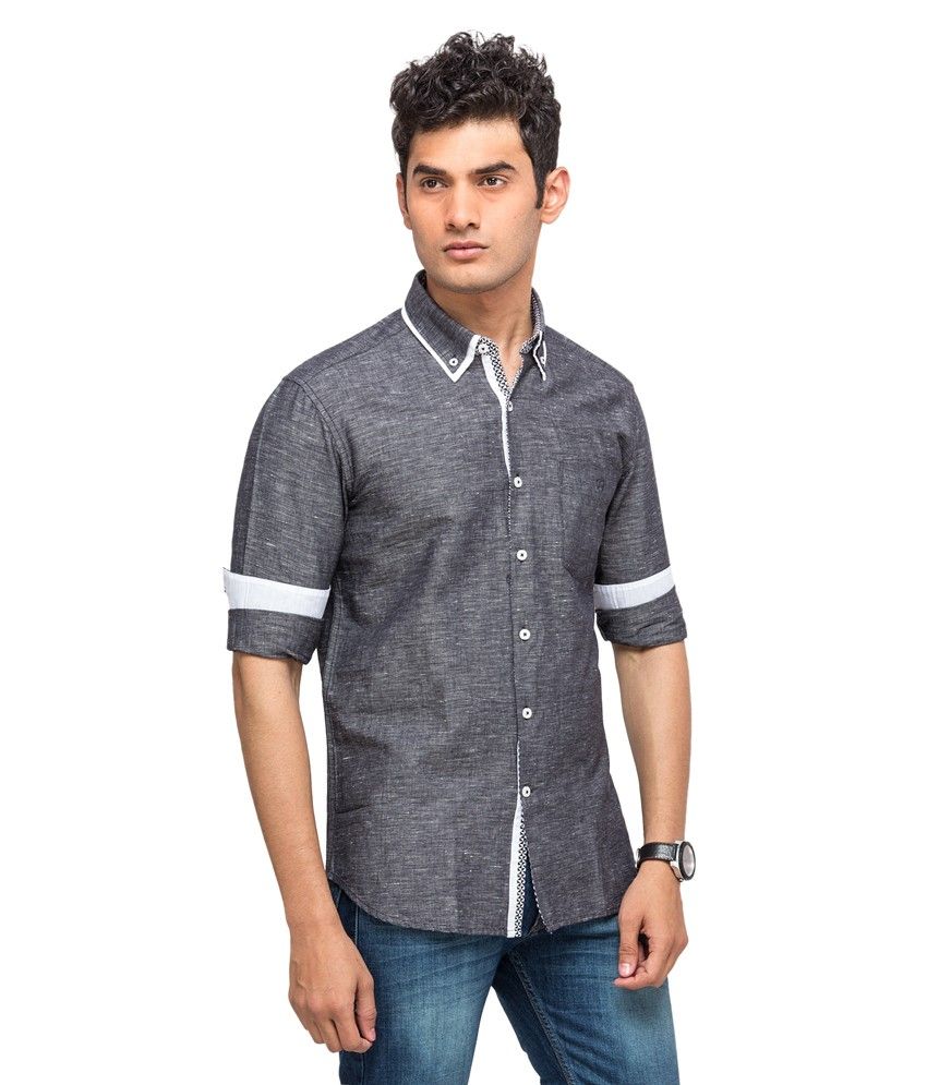 Laven Gray Linen Blend Slim Fit Full Sleeve Casual Shirt - Buy Laven ...