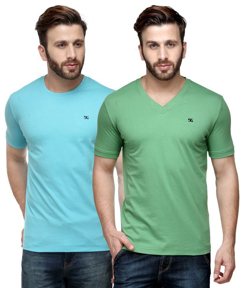 Dazzgear Combo of Regular Fit V-Neck and Round Neck T-Shirts - Blue ...