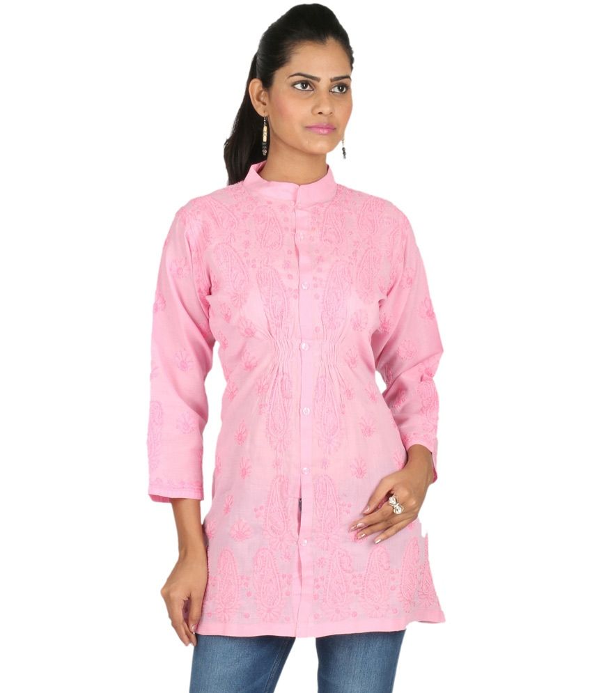 Indiankala4u Pink Cotton Chinese Collar Kurti - Buy Indiankala4u Pink ...