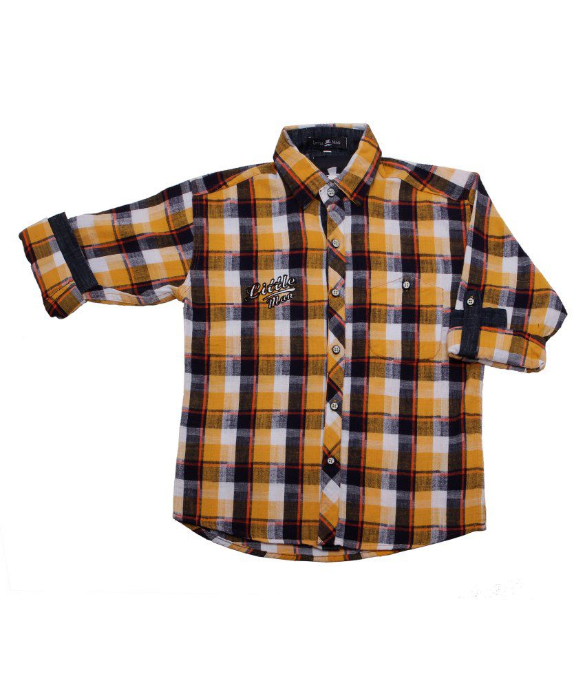Little Man Yellow Checks Cotton Shirt - Buy Little Man Yellow Checks ...