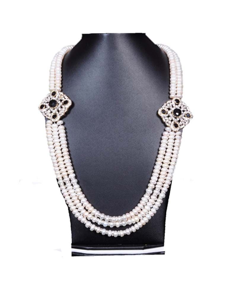 Jai Balaji Pearls White 3 Line Brouch Pearl Set Buy Jai Balaji Pearls