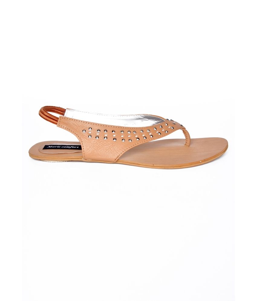 Marie Comfort Beige Flat Sandals Price in India- Buy Marie Comfort Beige Flat Sandals Online at 
