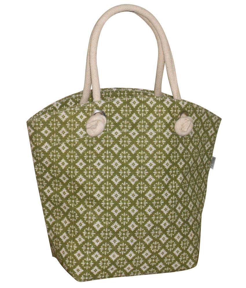 Buy EARTHBAGS Boat Shape Jute Bag with Olive Flower Print at Best ...