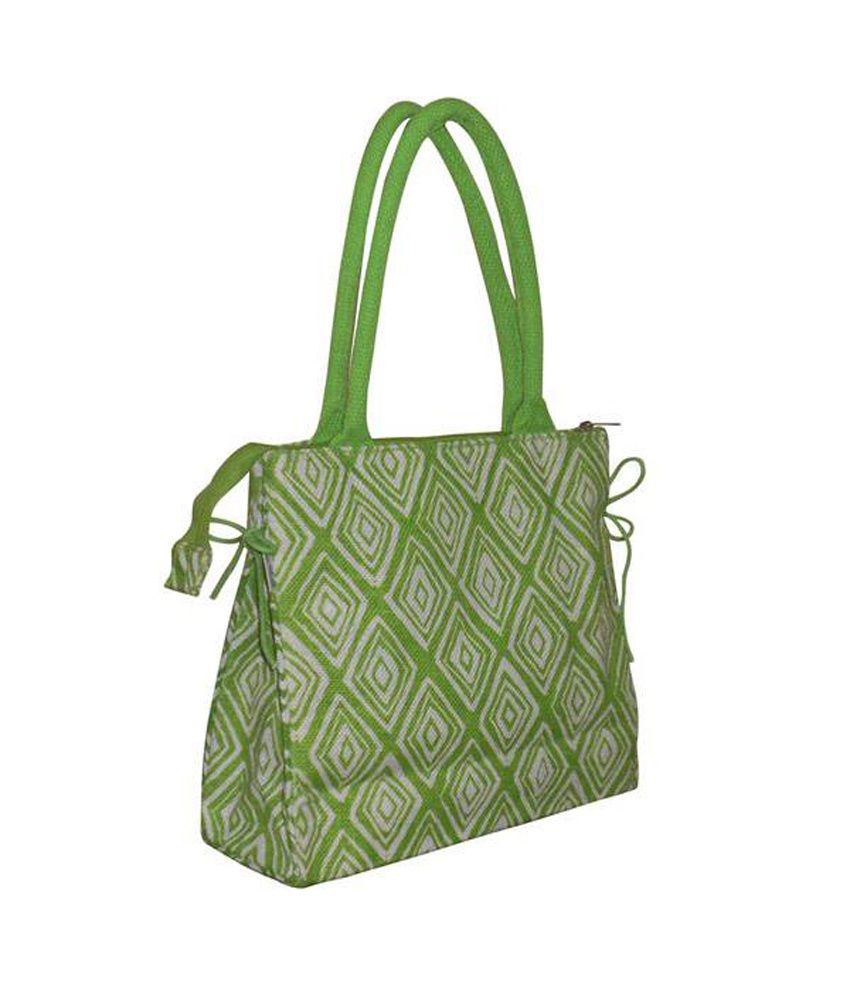 Buy EARTHBAGS Small Jute Bag with Green Diamond Print at Best Prices in ...
