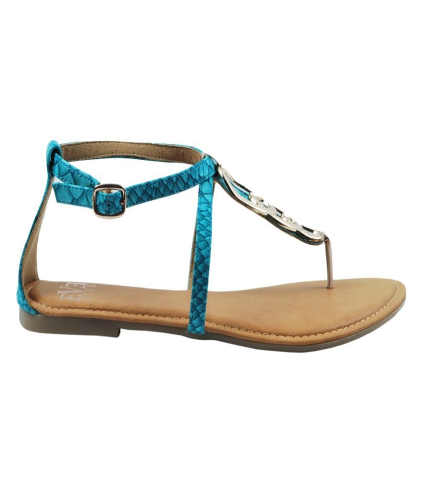 Eve Dior Turquoise Faux Leather Round Toe Flat Sandals Price in India ...